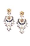 Shop_Maisara Jewelry_Multi Color Gemstones, Beads, Pearls, Kundan And Beaded Crescent Drop Earrings _at_Aza_Fashions