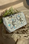 Buy_Fuchsia_Off White Sequins, Beads, Crystals, Velvet Floral And Pearl Embellished Clutch _at_Aza_Fashions