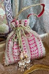 Buy_Fuchsia_Pink Embroidery, Tassels, Beads Silk Potli Bag _at_Aza_Fashions