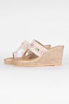 Fuchsia_Off White Embroidery, Beads, Stones Arora Kolhapuri Wedges _Online_at_Aza_Fashions