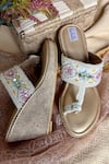 Buy_Fuchsia_Off White Embroidery, Beads, Stones Arora Kolhapuri Wedges _at_Aza_Fashions