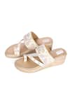 Fuchsia_Gold Embroidery, Beads, Sequins Floral Kolhapuri Heels _Online_at_Aza_Fashions