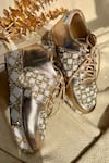 Buy_Fuchsia_Rose Gold Pearl Embroidered Sneaker Wedges _at_Aza_Fashions