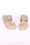 Shop_Fuchsia_Cream Embroidery, Beads Morocco Kolhapuri Wedges _at_Aza_Fashions
