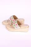 Shop_Fuchsia_Cream Embroidery, Beads Morocco Kolhapuri Wedges _Online_at_Aza_Fashions