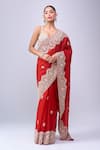 Buy_Azeera_Red Embroidery, Zari Paisley Saree With Unstitched Blouse Piece 