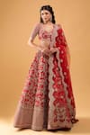 Buy_Azeera_Red Tassels, Embroidery V-neck Bridal Lehenga Set _at_Aza_Fashions