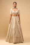 Azeera_Ivory Sequins, Embroidery Sweetheart Neck Bridal Lehenga Set _at_Aza_Fashions