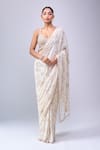 Buy_Azeera_Ivory Embroidery, Sequins, Zari Floral Saree With Unstitched Blouse Piece _at_Aza_Fashions