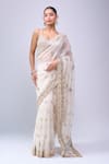 Buy_Azeera_Ivory Organza Embroidery, Zari, Beads Saree With Unstitched Blouse 