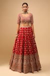 Buy_Azeera_Red Chiffon Embroidery, Sequins Sweetheart Neck Bridal Lehenga Set 