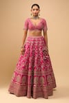 Azeera Pink Tassels, Sequins, Embroidery V-neck Rani Bridal Lehenga Set at Aza Fashions Azeera_Pink Tassels, Sequins, Embroidery V-neck Rani Bridal Lehenga Set _at_Aza_Fashions