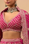 Buy Azeera Pink Tassels, Sequins, Embroidery V-neck Rani Bridal Lehenga Set Buy_Azeera_Pink Tassels, Sequins, Embroidery V-neck Rani Bridal Lehenga Set