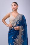 Azeera_Blue Embroidery, Zari Saree With Unstitched Blouse Piece _at_Aza_Fashions