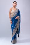 Buy_Azeera_Blue Embroidery, Zari Saree With Unstitched Blouse Piece 