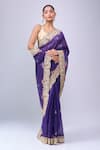 Buy_Azeera_Purple Embroidery, Zari Saree With Unstitched Blouse Piece _at_Aza_Fashions