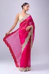 Shop_Azeera_Pink Embroidery, Zari Scalloped Saree With Unstitched Blouse Piece _Online_at_Aza_Fashions