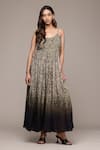 Buy_Ritu Kumar_Grey Viscose, Chiffon Embroidery Round Neck Jalaj Floral Print Dress _at_Aza_Fashions