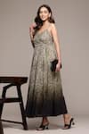 Buy_Ritu Kumar_Grey Viscose, Chiffon Embroidery Round Neck Jalaj Floral Print Dress _Online_at_Aza_Fashions