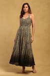 Shop_Ritu Kumar_Grey Viscose, Chiffon Embroidery Round Neck Jalaj Floral Print Dress _Online_at_Aza_Fashions