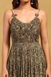 Buy_Ritu Kumar_Grey Viscose, Chiffon Embroidery Round Neck Jalaj Floral Print Dress _Online