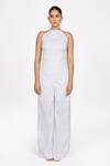 Shop_Dev And Viv_White Beads, Embroidery Halter Neck Floral Patterm Jumpsuit _Online_at_Aza_Fashions