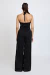 Shop_Dev And Viv_Black Lycra Embroidery Halter Neck Tonal Jumpsuit _at_Aza_Fashions