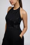 Dev And Viv_Black Lycra Embroidery Halter Neck Tonal Jumpsuit _at_Aza_Fashions
