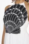 Buy_Dev And Viv_Black Cotton Embroidery Halter Neck Shell Pattern Gown _Online_at_Aza_Fashions