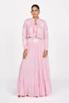 Buy_Dev And Viv_Pink Polyester Embroidery Round Neck Jacket _at_Aza_Fashions