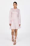 Shop_Dev And Viv_Pink Cotton Embroidery Collared Draped Short Dress _Online_at_Aza_Fashions