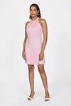 Dev And Viv_Pink Polyester Embroidery Halter Neck Under Water Pattern Dress _Online_at_Aza_Fashions