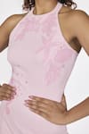 Shop_Dev And Viv_Pink Polyester Embroidery Halter Neck Under Water Pattern Dress _Online_at_Aza_Fashions