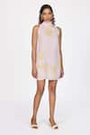 Dev And Viv_Pink Organza Embroidery High Neck Under Water Pattern Dress _Online_at_Aza_Fashions