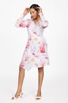 Dev And Viv_White Cotton Collared Floral Print Dress _Online_at_Aza_Fashions