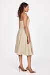 Dev And Viv_Beige Embroidery Halter Neck Yoke Dress _Online_at_Aza_Fashions