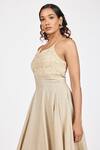 Buy_Dev And Viv_Beige Embroidery Halter Neck Yoke Dress _Online_at_Aza_Fashions