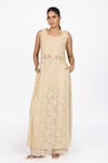 Buy_Dev And Viv_Beige Lace Round Neck Embroidered Dress _Online_at_Aza_Fashions
