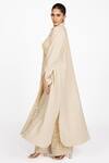 Shop_Dev And Viv_Beige Lycra Round Neck Plain Long Jacket _at_Aza_Fashions