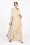 Buy_Dev And Viv_Beige Lycra Round Neck Plain Long Jacket _Online_at_Aza_Fashions