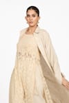 Shop_Dev And Viv_Beige Lycra Round Neck Plain Long Jacket _Online_at_Aza_Fashions
