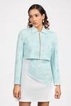Dev And Viv_Blue Rayon Embroidery Collared Jacket _at_Aza_Fashions