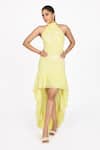 Buy_Dev And Viv_Yellow Cotton Embroidery Halter Neck Asymmetric Dress _at_Aza_Fashions