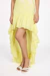 Dev And Viv_Yellow Cotton Embroidery Halter Neck Asymmetric Dress _at_Aza_Fashions
