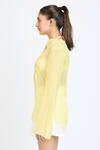 Dev And Viv_Yellow Organza Embroidery Mandarin Collar Tonal Shirt _Online_at_Aza_Fashions