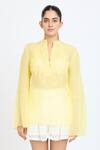 Buy_Dev And Viv_Yellow Organza Embroidery Mandarin Collar Tonal Shirt _at_Aza_Fashions
