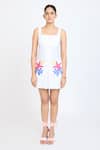 Buy_Dev And Viv_White Lycra Embroidery Square Neck Under Water Pattern Dress _at_Aza_Fashions
