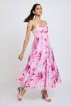 Buy_Dev And Viv_Pink Cotton Halter Neck Floral Print Dress _at_Aza_Fashions