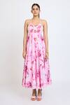 Dev And Viv_Pink Cotton Halter Neck Floral Print Dress _Online_at_Aza_Fashions