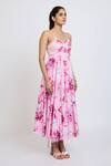 Buy_Dev And Viv_Pink Cotton Halter Neck Floral Print Dress _Online_at_Aza_Fashions